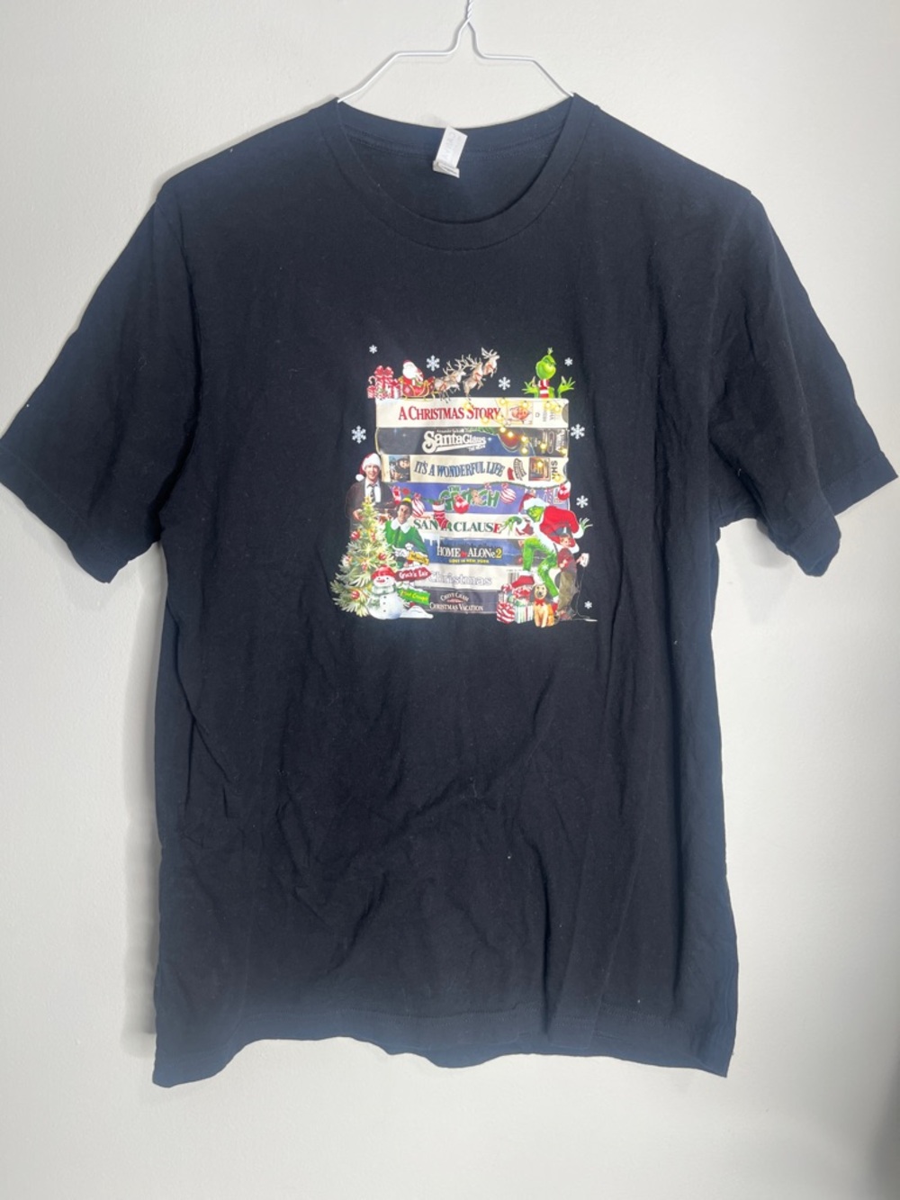 Bella Canvas Black Short Sleeve Tee with Multicolor Christmas Stack Graphic